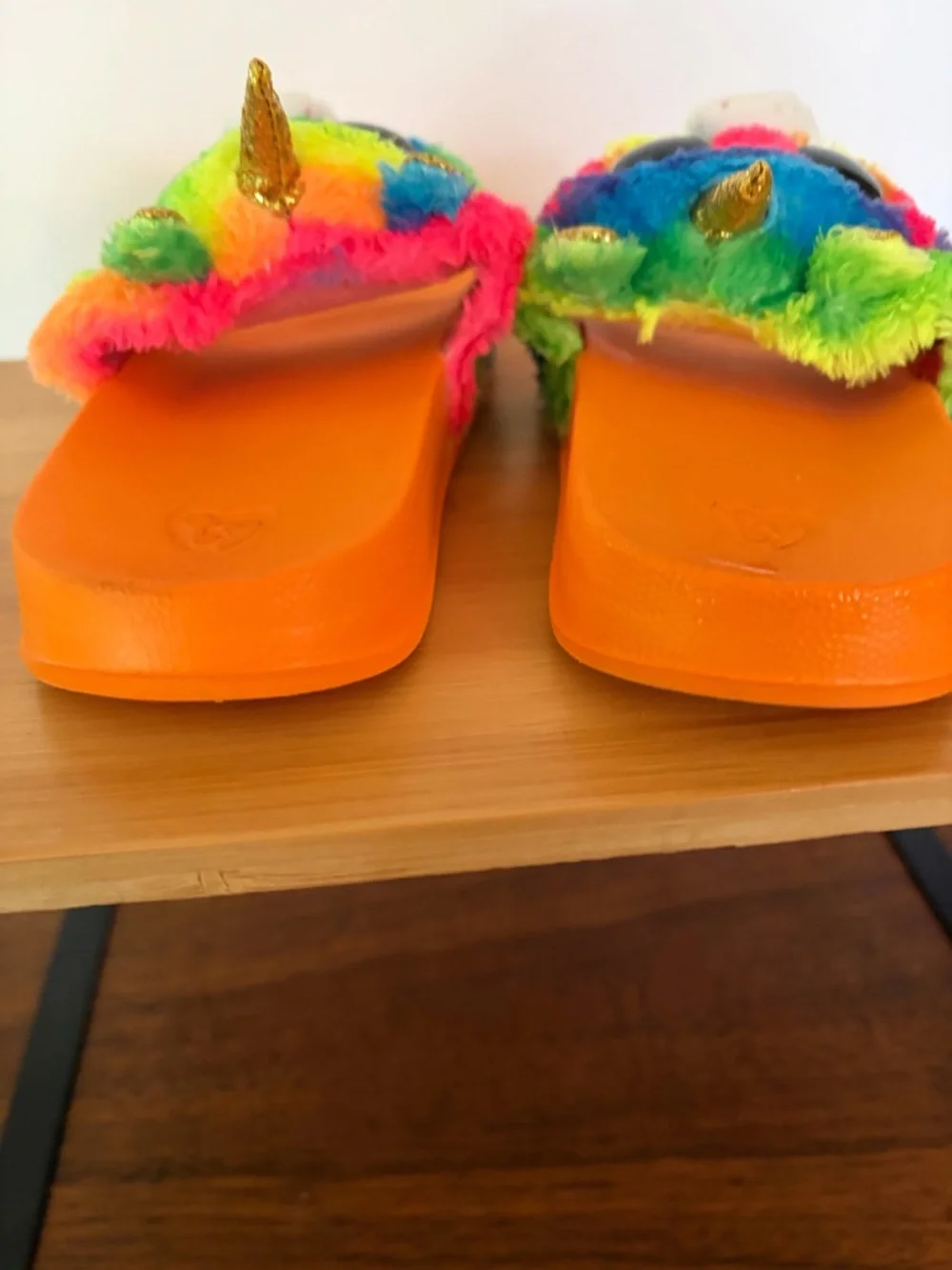 Ty Gemma Kids Toddler Girl Sz 11-13 Rainbow Unicorn Plush Slide Sandals Orange